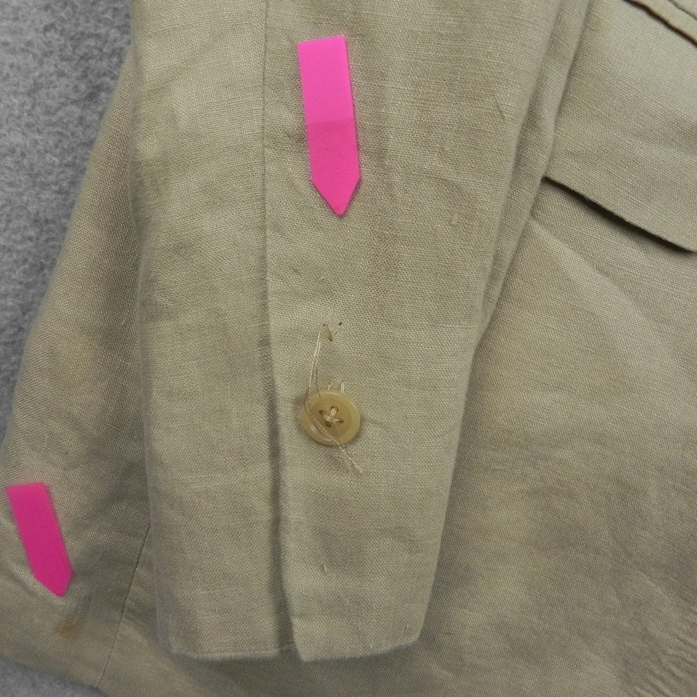 Calvin Klein Linen Blazer Mens 44L Two Button Sport Coat Beige Solid Lightweight